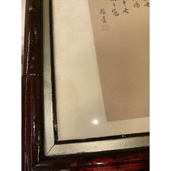 Vintage Framed Tang Peony Floral Art on Silk? Cloth Asian Chinese Flowers - Picture 8 of 8
